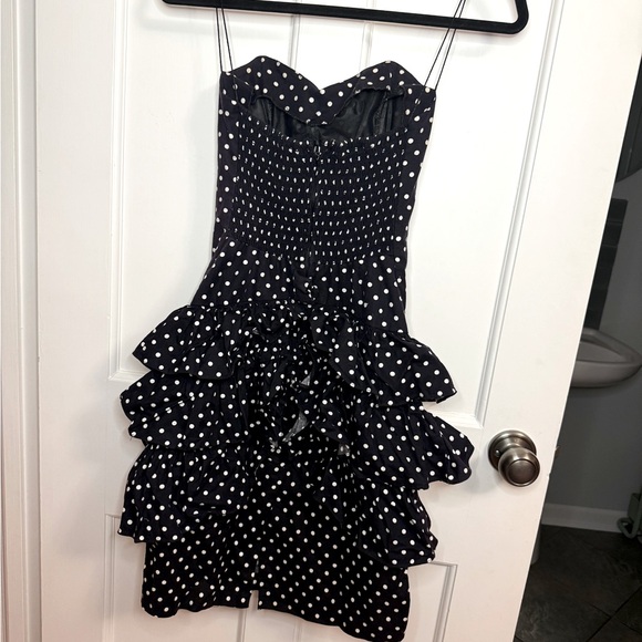 Vintage 80s Strapless Dress Polka Dot ruffle - Picture 4 of 4